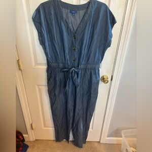 Apt. 9 Blue V-Neck Buttoned jumpsuit